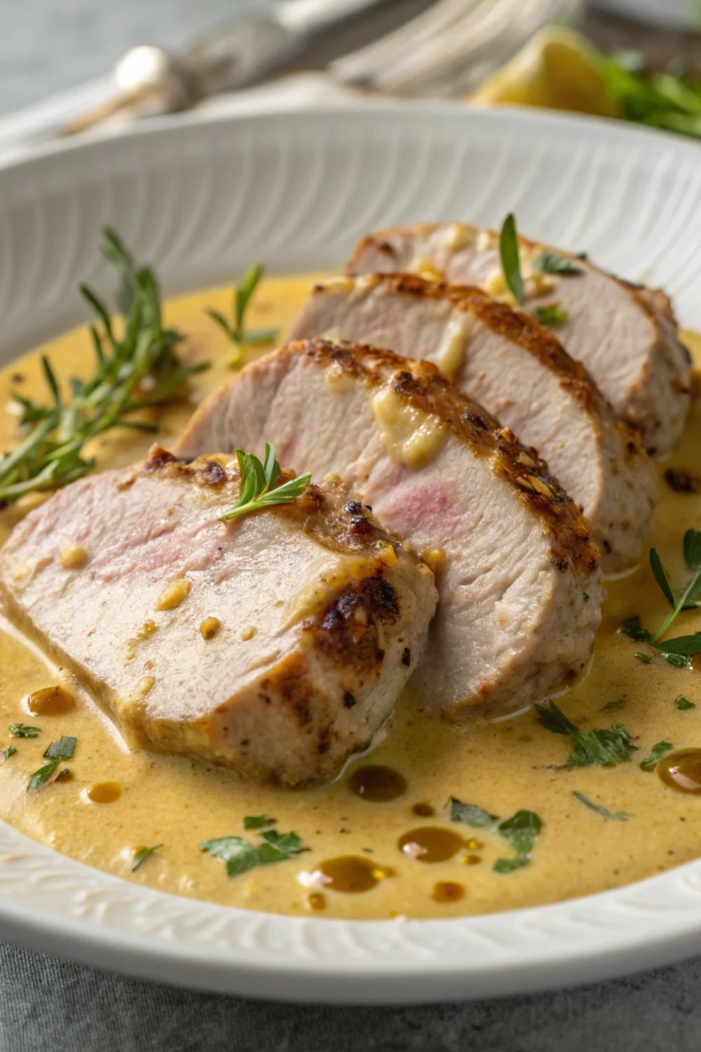 Sauté de porc à la crème et moutarde