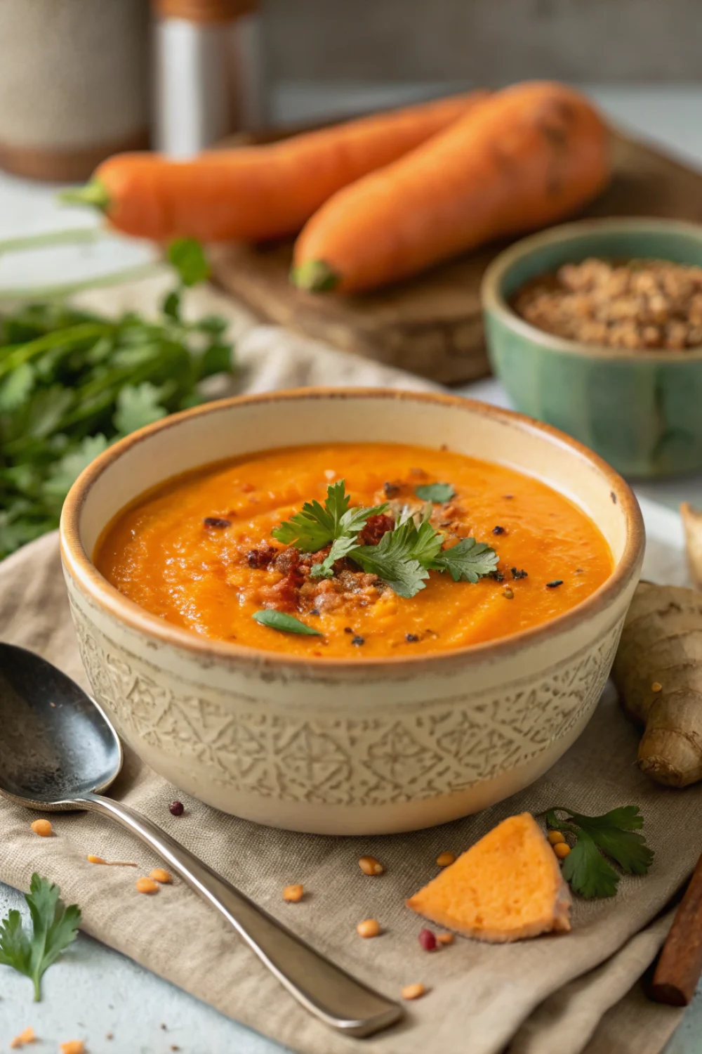 Soupe carottes patate douce gingembre