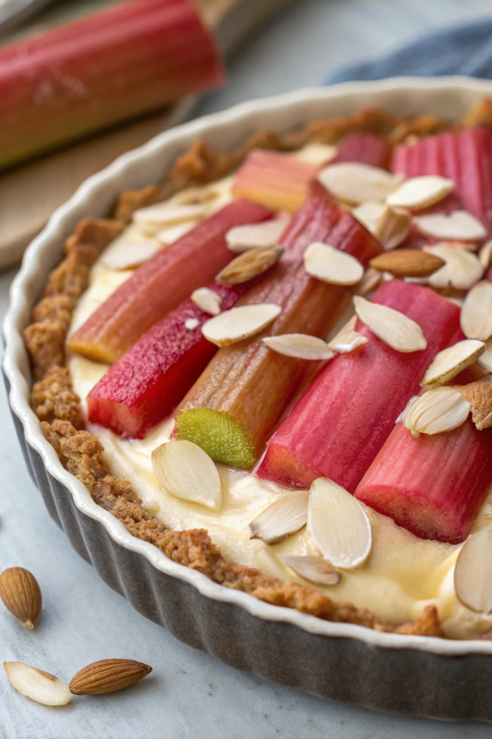 Tarte rhubarbe crème vanillée amandes