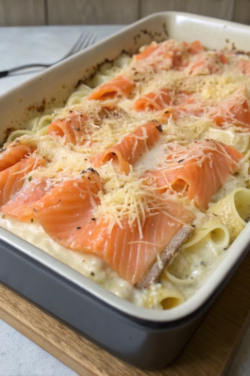 gratin de pâtes au saumon fumé