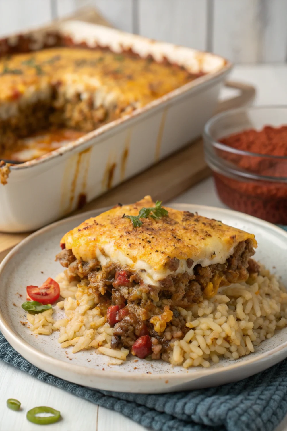 gratin mexicain de riz à la viande hachée