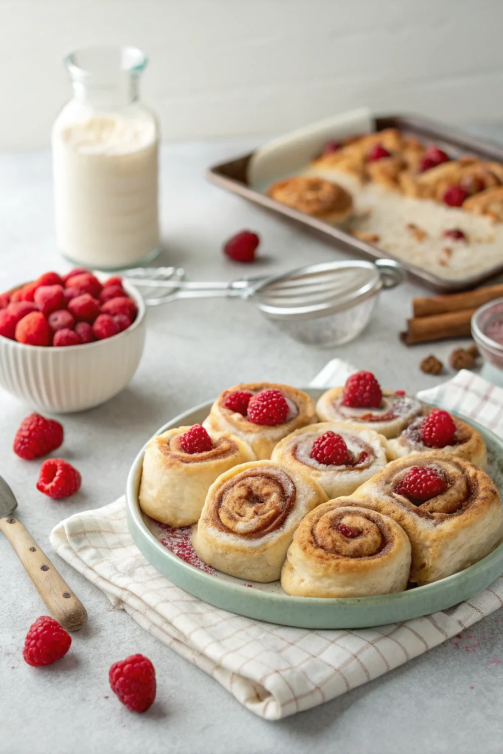 recette de roulés à la cannelle et framboise